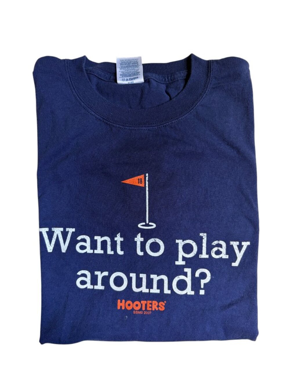 Hooters "Want to play around?" Interlaken, Switzerland T-Shirt (Navy Blue) - L